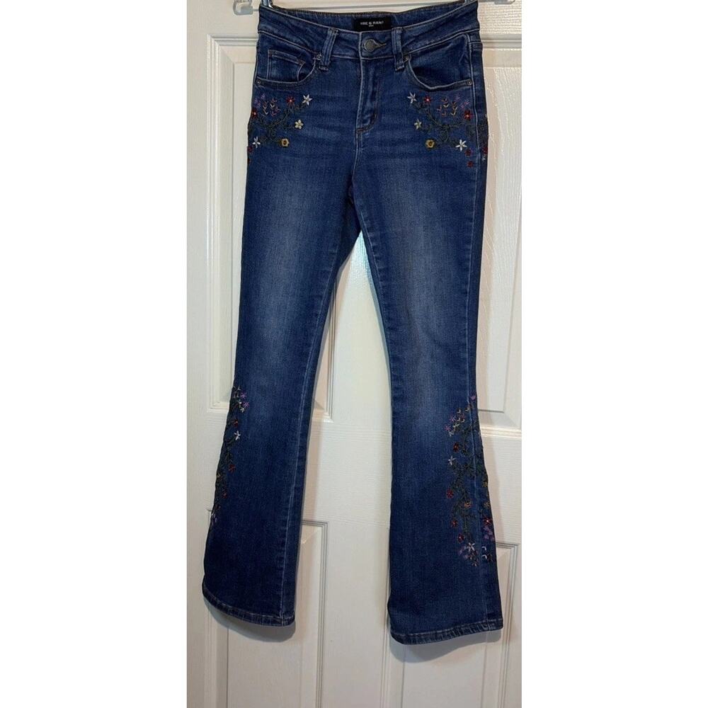 Fire & Rain Women's Floral Embroidered Bootcut Jeans Blue Denim Boho Western